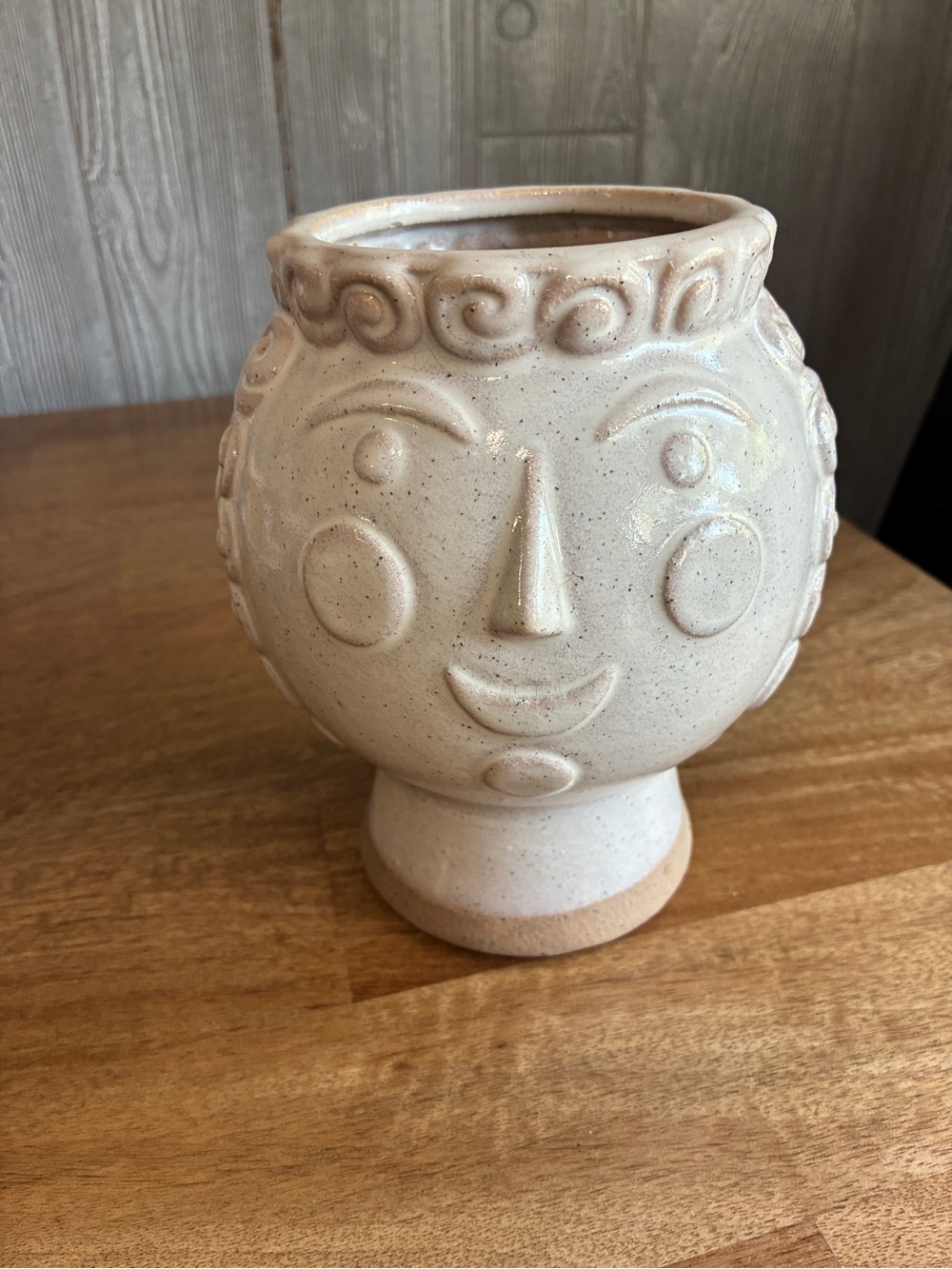 White Speckled Granny Face Planter, Curly Hair Granny Flower Planter, Curly Hair